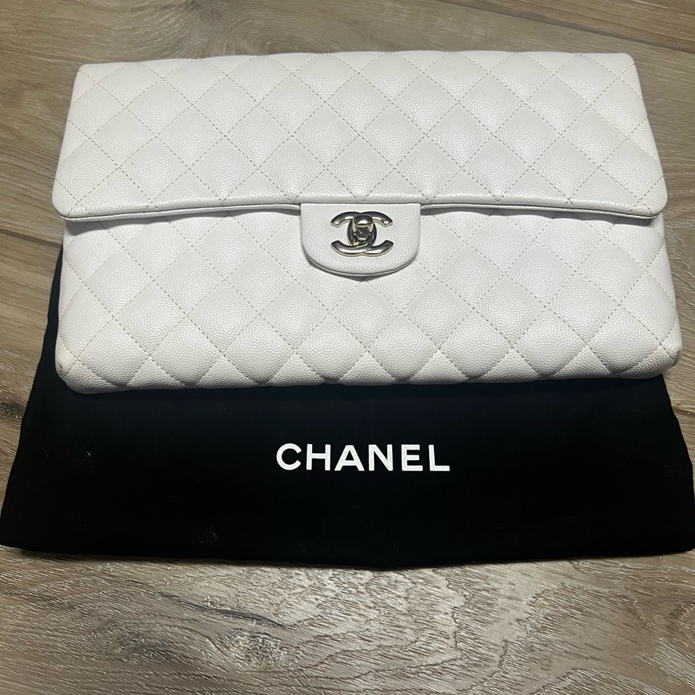 Chanel White Quilted Clutch
